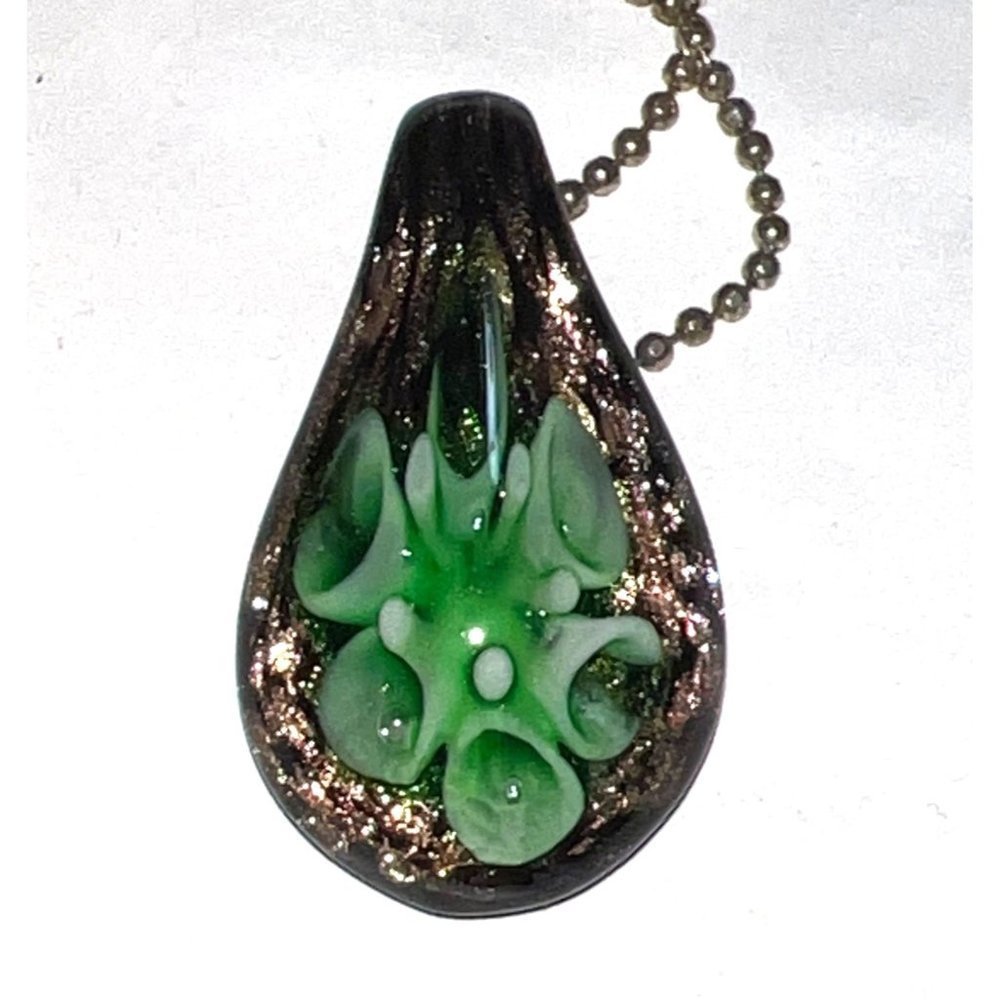 Artisan Dichroic Glass Green Flower Pendant